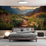 Ταπετσαρίες Μονοπάτι βουνού στην ανατολή του ήλιου, γαλήνια ομορφιά