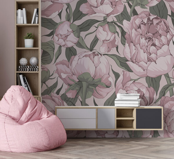 Εκλεκτής ποιότητας ροζ παιωνία floral μοτίβο Ταπετσαρίες Εκλεκτής ποιότητας ροζ παιωνία floral μοτίβο