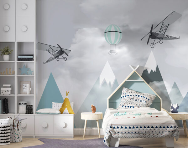 Ταπετσαρίες Ταπετσαρίες Αεροπλάνα και αερόστατα πάνω από βουνά (Κωδικός προϊόντος: u95370)