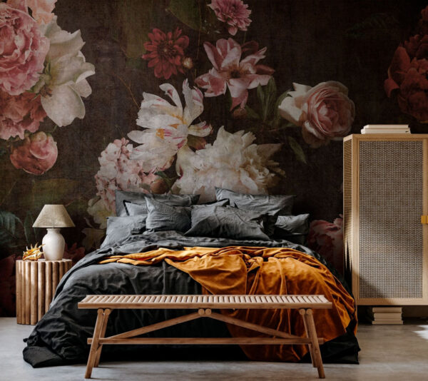 Vintage floral μοτίβο με σκούρο φόντο Ταπετσαρίες Vintage floral μοτίβο με σκούρο φόντο