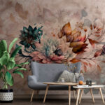 Ταπετσαρίες Κομψό floral art με σιωπηλούς τόνους.