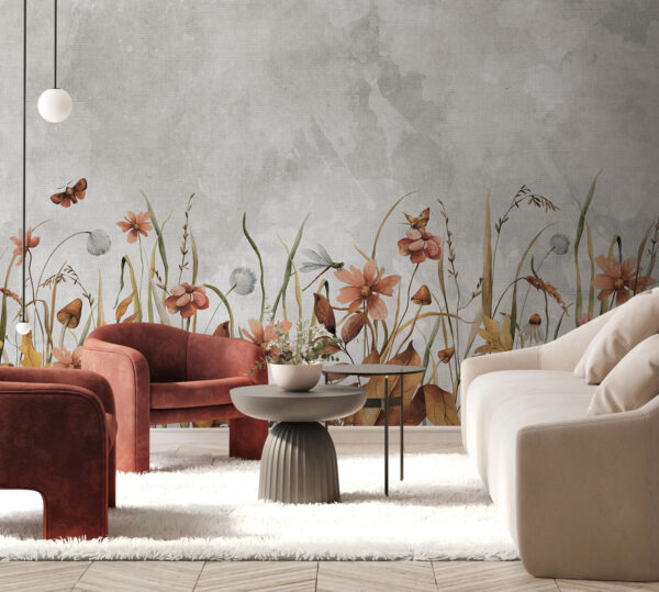 Ταπετσαρίες Ζωγραφική των λουλουδιών και του γρασιδιού