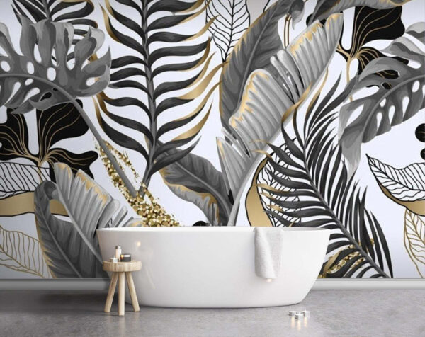 Wall murals Pattern of leaves on a white background Ταπετσαρίες Wall murals Pattern of leaves on a white background