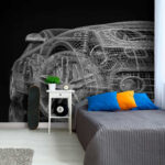 Ταπετσαρίες Φουτουριστικό αυτοκίνητο wireframe ψηφιακό σχέδιο.