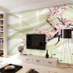 Ταπετσαρίες Ζωγραφική ενός κλαδιού με ροζ λουλούδια