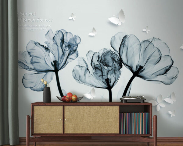 Ταπετσαρίες Ασπρόμαυρη εικόνα λουλουδιών