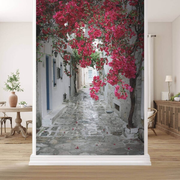Η μπουκαμβίλια φωτίζει το στενό σοκάκι Ταπετσαρίες Η μπουκαμβίλια φωτίζει το στενό σοκάκι