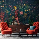 Ταπετσαρίες Floral παράδεισος με ζωντανά πουλιά