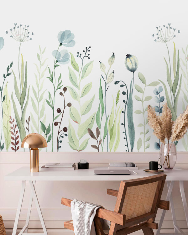 Ταπετσαρίες Ακουαρέλα ζωγραφική των λουλουδιών και των φύλλων