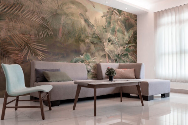 Ταπετσαρίες Ομιχλώδες δάσος με δέντρα και φυτά