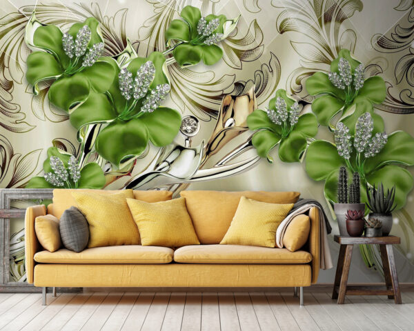 Ταπετσαρίες Ταπετσαρίες Κομψά λουλούδια με διακοσμητικές πινελιές (Κωδικός προϊόντος: u80018)