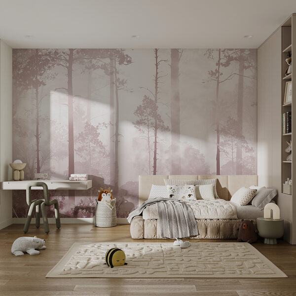 Ταπετσαρίες Ομιχλώδες δάσος με ψηλά δέντρα