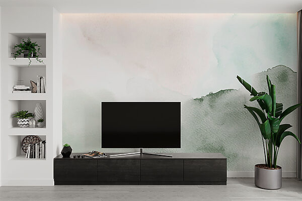 Αφηρημένη ζωγραφική με πράσινη και λευκή ακουαρέλα Ταπετσαρίες Αφηρημένη ζωγραφική με πράσινη και λευκή ακουαρέλα