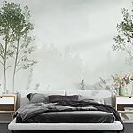 Ταπετσαρίες Ομίχλη τοπίο με δέντρα και γρασίδι