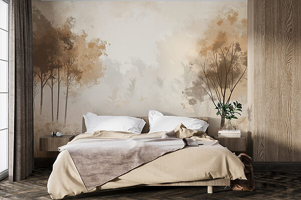 Ταπετσαρίες Ομιχλώδες δάσος με δέντρα και γρασίδι