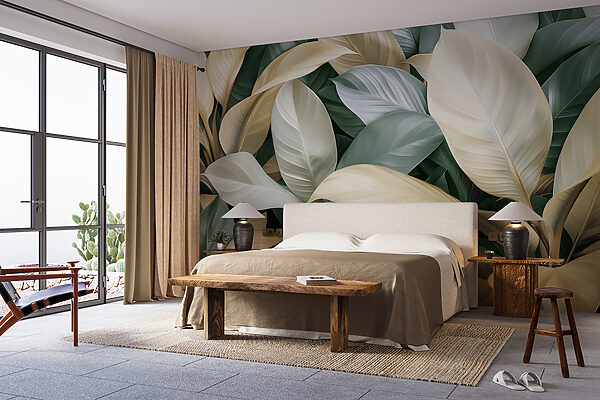 Ταπετσαρίες Ταπετσαρίες Πλούσια φύλλα σε απαλές αποχρώσεις (Κωδικός προϊόντος: w01587v1)