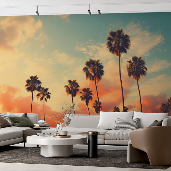 Ταπετσαρίες Ταπετσαρίες Ομάδα φοινικόδεντρων σε ηλιοβασίλεμα (Κωδικός προϊόντος: w01652)