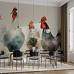 Ταπετσαρίες Ομάδα κοτόπουλων με κόκκινα και λευκά φτερά