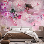 Ταπετσαρίες Ζωγραφική των λουλουδιών σε ροζ φόντο