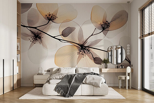 Ταπετσαρίες Ταπετσαρίες Διαφανή λουλούδια σε κλαδί (Κωδικός προϊόντος: w02630)