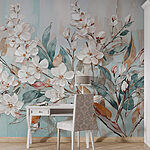 Ταπετσαρίες Ζωγραφική των λουλουδιών σε μπλε φόντο