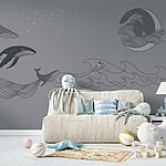 Ταπετσαρίες Σχέδιο φάλαινας σε γκρι φόντο