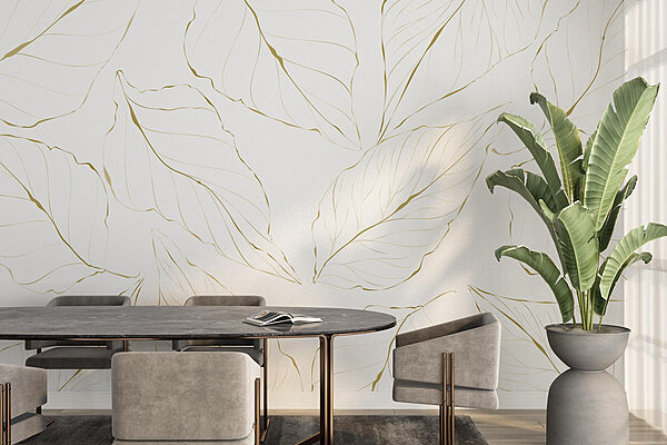 Wall murals Pattern of leaves on a white background Ταπετσαρίες Wall murals Pattern of leaves on a white background