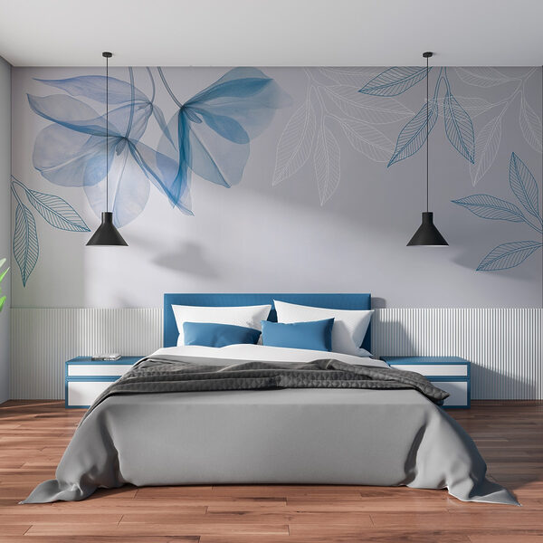 Μπλε και λευκά φύλλα Ταπετσαρίες Μπλε και λευκά φύλλα