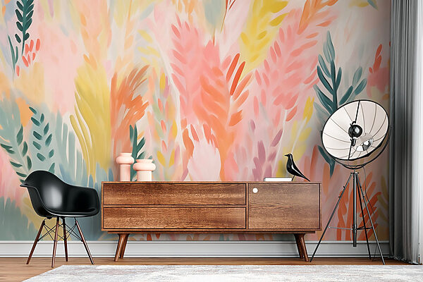 Ταπετσαρίες Πολύχρωμα φύλλα σε λευκή επιφάνεια