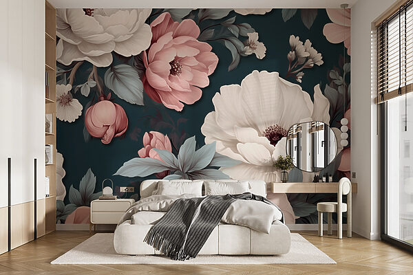 Floral μοτίβο με λευκά και ροζ λουλούδια Ταπετσαρίες Floral μοτίβο με λευκά και ροζ λουλούδια